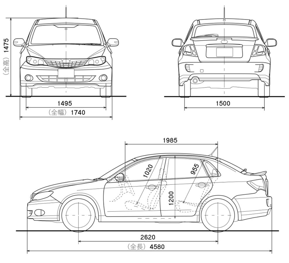 Габаритные размеры Субару Импреза седан 2007-2011 (dimensions Subaru Impreza GE/GV)