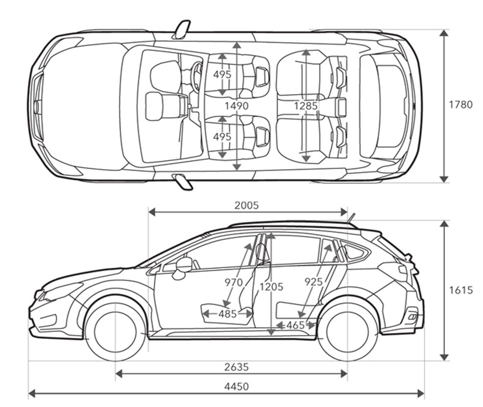 Габаритные размеры Субару Импреза с 2011 (dimensions Subaru Impreza XV GJ / GP)